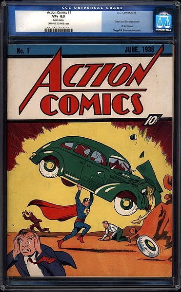 In this comic book cover photo released by ComicConnect/Metropolis Comics, A copy of the 1938 edition of Action Comics No. 1, featuring Superman&#039;s debut, is shown. (AP Photo/ComicConnect/Metropolis Comics)