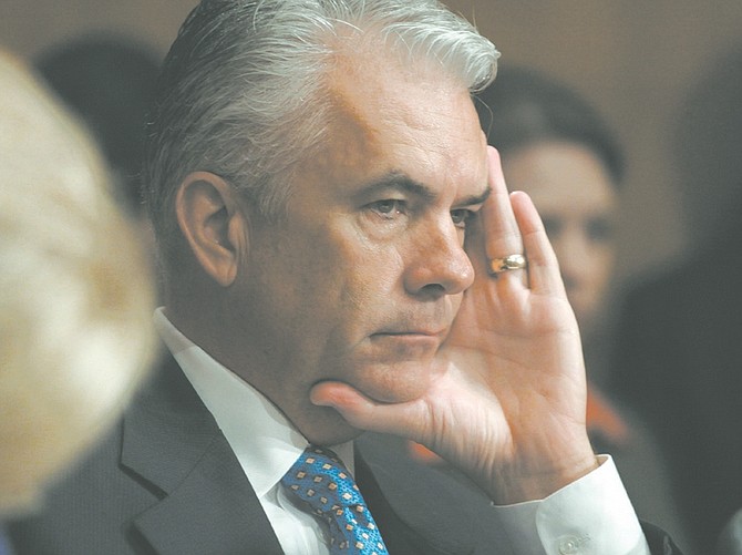 Senate Homeland Security and Governmental Affairs Committee member Sen. John Ensign, R-Nev., listens to testimony on Capitol Hill in Washington, Thursday, Nov. 19, 2009, during the committee&#039;s hearing on an assessment of the Fort Hood deaths. (AP Photo/Lauren Victoria Burke)