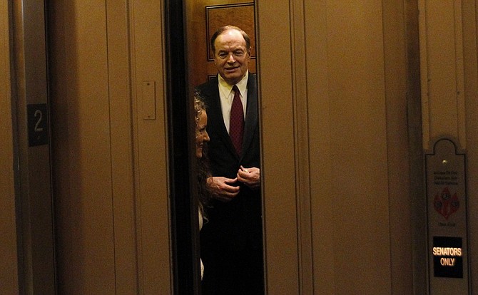 Sen. Richard Shelby, R-Ala., ranking member on the Senate Banking committee, leaves in an elevator during a crucial test vote for the financial reform bill on Capitol Hill in Washington, Monday, April 26, 2010. Senate Republicans have blocked Democrats&#039; efforts to begin debate on overhauling the nation&#039;s financial regulatory system. The vote was the first Senate showdown on the sweeping legislation. (AP Photo/Charles Dharapak)