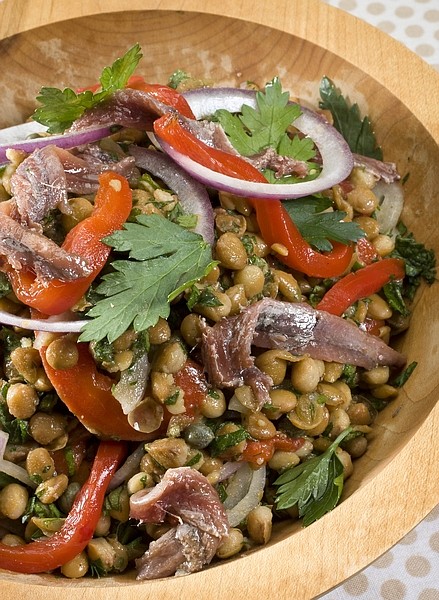 Lentils can be a flavorful addition to many entrees and using canned makes the process quick and easy. Try adding lentils to your diet with this lentil salad with peppers and anchovies which comes from Jose Pizarros&#039;s new cookbook &quot;Seasonal Spanish Food.&quot; (AP Photo/Larry Crowe)
