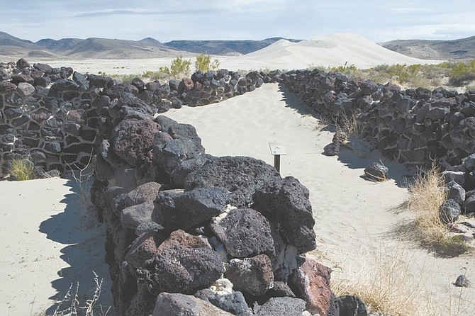Remains of the Sand Springs Pony Express station still are visible in the Nevada desert east of Fallon, 150 years after Pony Express riders traveled the route from St. Joseph, Mo., to Sacramento, Calif., as seen May 8, 2010. (AP Photo/Cathleen Allison)