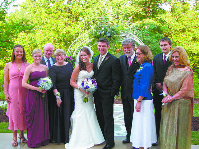 Pictured: Alexandra Toll, groom&#039;s sister; Samantha Ward, bride&#039;s sister; father of the bride Art Ward; mother of the bride Marge Benedict; bride and groom Katherine and John; father of the groom  David Toll; groom&#039;s stepmother Robin Cobbey; groom&#039;s brother Christopher Toll and mother of the