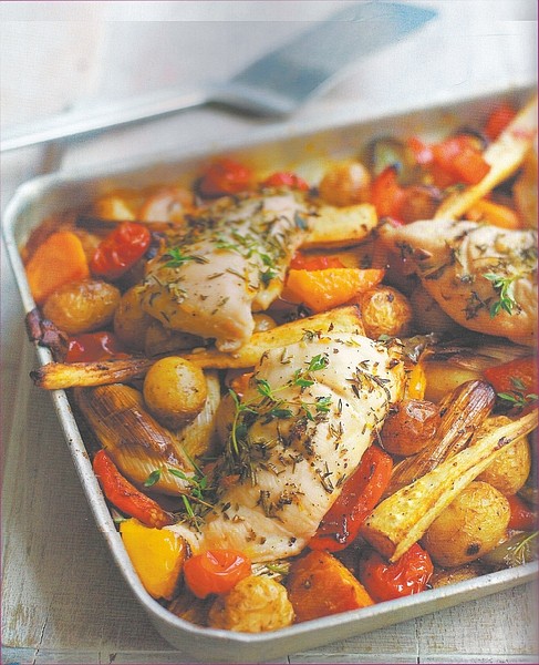 Kate Whitaker/Sterling Satisfying, nourishing and delicious food is the hallmark of Sally Bee&#039;s sound, heart-healthy cooking, such as in this ratatouille chicken tray bake.
