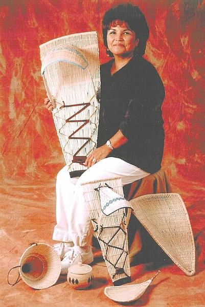 Nevada State MuseumSue Coleman, a member of the Washo Tribe raised in Dresslerville, displays traditional baskets that she made. Coleman will talk about being raised Washo and about basketry at the Nevada State Museum at 8 p.m. July 22.