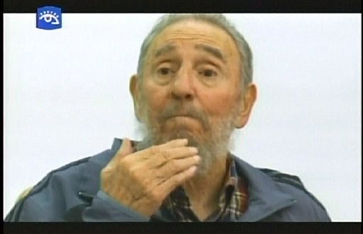 This television image provided by Cubavision shows Cuba&#039;s former president Fidel Castro speaking during an interview in Havana, Monday, July 12, 2010 on the &quot;Mesa Redonda&quot; or &quot;Round Table&quot; a daily Cuban talk show on current events. It was a rare appearance for Castro, who has stayed largely out of the public eye since a serious illness four years ago forced him from power. (AP Photo/APTN via Cubavision)