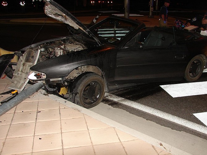 Courtesy of Nevada Highway PatrolThe black Ford Mustang Anthony Brian Paetz was driving and crashed Monday, July 19 in Reno.