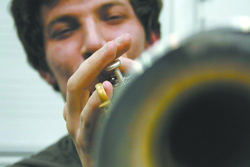 Louis Laurain plays trumpet with the jazz trio David Ake-Paul Roth-Louis Laurain in a concert Aug. 19 at Brewery Arts Center.