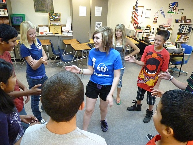 Teri Vance/Nevada AppealLink leader Sara Strathman, 15, leads her group of incoming freshmen in a game of name tag to get to know one another.