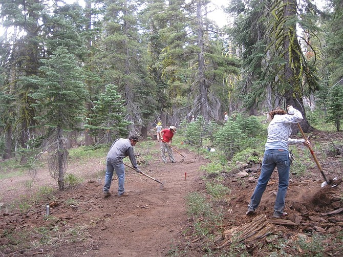 CourtesyVolunteer crews work to build the Bill Champion Trail, which will link Hobart Reservoir in the Carson Range northwest of Carson City, to the Tahoe Rim Trail.