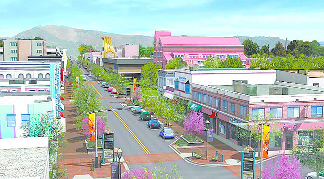 Courtesy Carson City PlanningKey to the vision of putting the town back in Carson City&#039;s downtown is the creation of two lanes of traffic, more parking and a more pedestrian-friendly atmosphere where locals and visitors will want to stop, shop and enjoy the capital city. This artist&#039;s rendering shows what the downtown corridor might someday look like from Proctor Street facing north.
