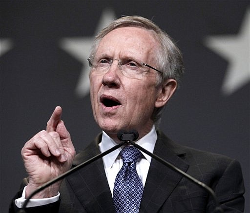 FILE - In this Nov. 2, 2010 file photo, Senate Majority Leader Harry Reid of Nev., speaks in Las Vegas. Seven weeks ahead of the GOP House takeover, hobbled Democrats and invigorated Republicans return Monday, Nov. 15, 2010, to a testy tax dispute and a lengthy to-do list for a post-election session of Congress unlikely to achieve any landmark legislation.  (AP Photo/Jae C. Hong, File)