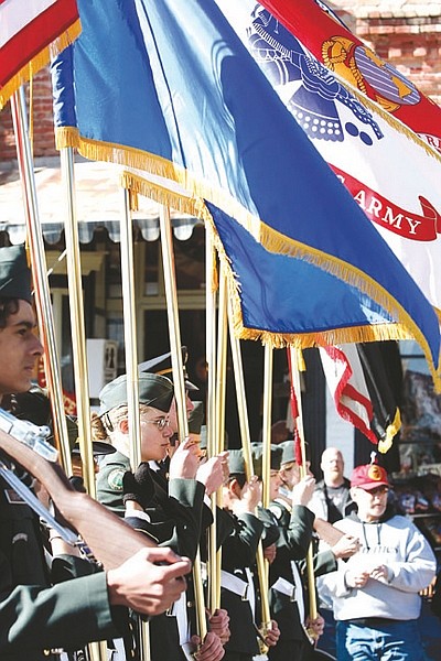 Shannon Litz/Nevada AppealThe Incline High School JROTC Color Guard marches in the Virginia City Veterans Day Parade on Thursday.