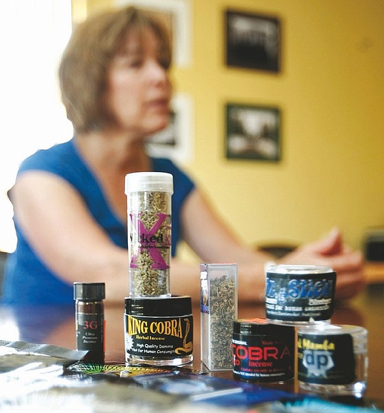 Nevada Appeal file photoPartnership Carson City Executive Director Kathy Bartosz talks about Spice, a legal alternative to marijuana, earlier this year.