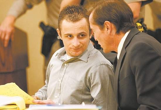Shannon Litz/ R-C fileSuspect James Matlean listens to his lawyer Ken Stover during a preliminary hearing in November.