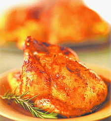 Roasted Cornish Hens with Orange-Honey-Mustard Glaze.