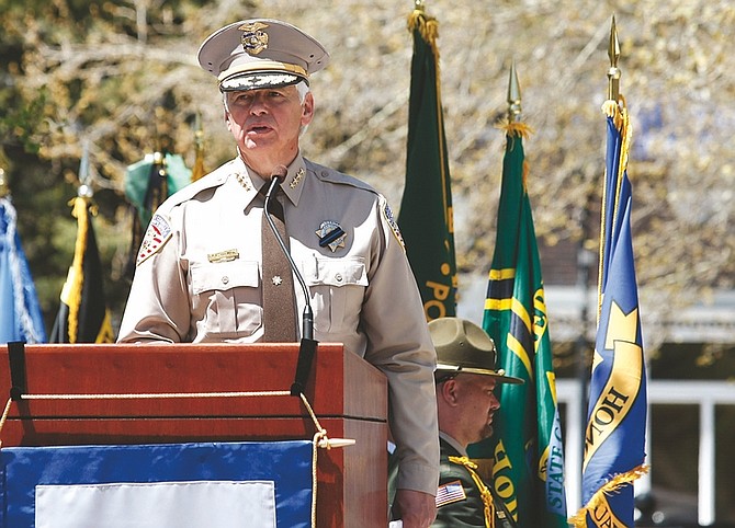 Shannon Litz/Nevada AppealNye County Sheriff Tony De Meo talks about Deputy Ian Michael Deutch at the Nevada Law Enforcement Officers Memorial Ceremony on Thursday.