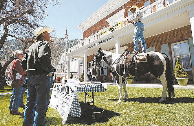 Published Caption: Wrangler Rich and his horse, Poncho, at the Genoa Courthouse Museum in Genoa on Friday during the Genoa Cowboy Poetry &amp; Music Festival.