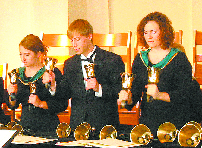 CourtesyA handbell trio from Concordia University-Irvine performs. The Handbells and Hand Chimes choir will perform Thursday in Gardnerville.