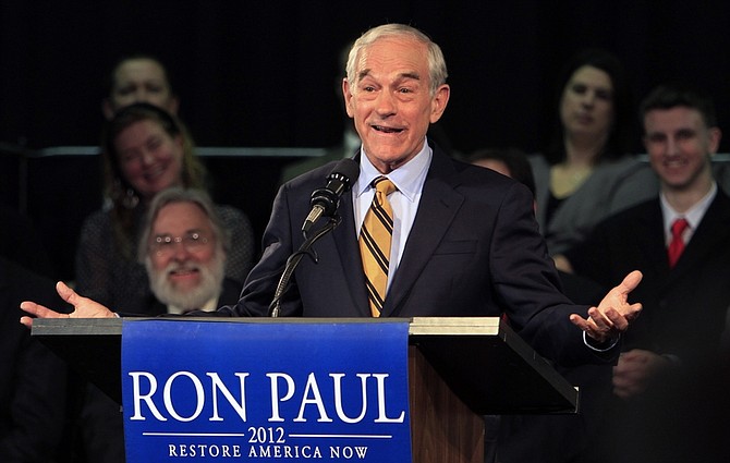 U.S. Rep. Ron Paul, R-Tx., gives a speech after announcing his plans to seek the Republican nomination for president at the town hall, Friday, May 13, 2011 in Exeter, N.H. (AP Photo/Jim Cole)