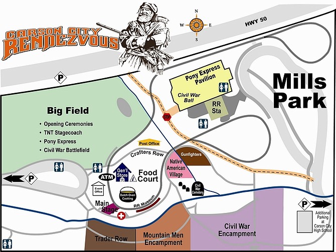 CourtesyThis map of Mills Park shows where all the main attractions will be this weekend for the annual Carson City Rendezvous. The whole park will be converted into a settlement this year which organizers are calling Mills Creek.