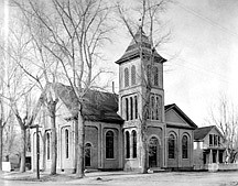 Special Collections at UNR, Charles Lynch CollectiThe First Presbyterian Church of Carson City is seen here about 1908. The church was originally built in 1864 without the bell tower, which was added in 1896. The upper cupola, which was made of wood, deteriorated and has since been removed, but the lower brick portion still marks the entrance to th historic church. The congregation, founded in 1861, will celebrate its 150th anniversary on Sunday.