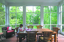 The recently added screened porch in Bonnie Washington&#039;s Chevy Chase, Md., house makes an ideal coloring spot for Corey White, 3, but it was also intended as a refuge from voracious mosquitoes. Illustrates PORCH (category l), by Terri Sapienza (c) 2008, The Washington Post. Moved Wednesday, May 28, 2008. (MUST CREDIT: Washington Post photo by James M. Thresher.)