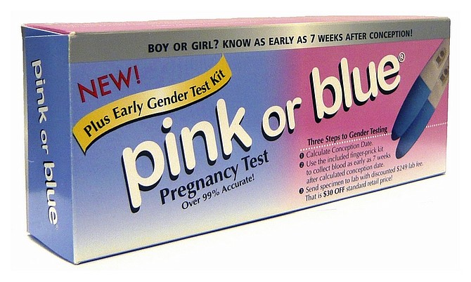 This undated photo provided Tuesday, Aug. 9, 2011, by Santa Clara, Calif.-based Consumer Genetics Inc., shows the packaging for the company&#039;s &quot;early gender&quot; blood test called &quot;Pink or Blue.&quot;  (AP Photo/Consumer Genetics Inc.)