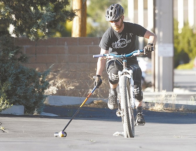 Shannon Litz/Nevada AppealTeague Strekal plays bike polo recently.