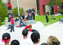 Jim Grant/Nevada AppealMembers Carson High School&#039;s advanced theater arts class present a 9-11 performance art for  their classmates on Monday.