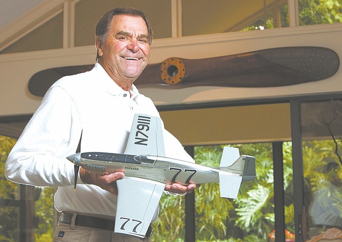 Jimmy Leeward  holds a scale model of his P-51 Mustang at his home Wednesday afternoon, Oct. 27, 2010 in Ocala, FL. Leeward died when he crashed the plane during the Reno Air Races in Reno Nevada Friday Sept. 16, 2011. (AP Photo/Doug Engle - Star-Banner)