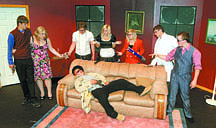Jim Grant/Nevada AppealSilver State Stars, from left, Riley Shumway, Kendall Gilliam, Peter Stephenson, Desiree Beaumont, Sierra Voight, Sean Merritt, Braeden Garrett and Cole Bennett rehearse a scene from &quot;And then There Was One Too&quot; on Monday at the community center. The Stars is the acting class at Silver State High School.