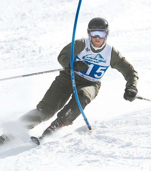 Jim Grant/Nevada AppealCarson High&#039;s Skylar VanRensselar hits a gate skiing the race course at Heavenly on Monday.