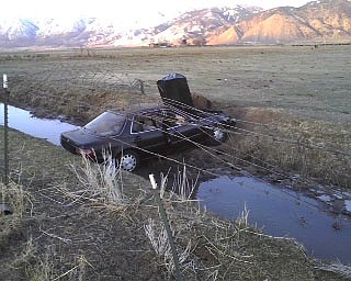 Nevada Highway PatrolA Carson City man was helicoptered to Renown Medical Center this morning after his car ended up in a ditch along Highway 395 north of Minden.