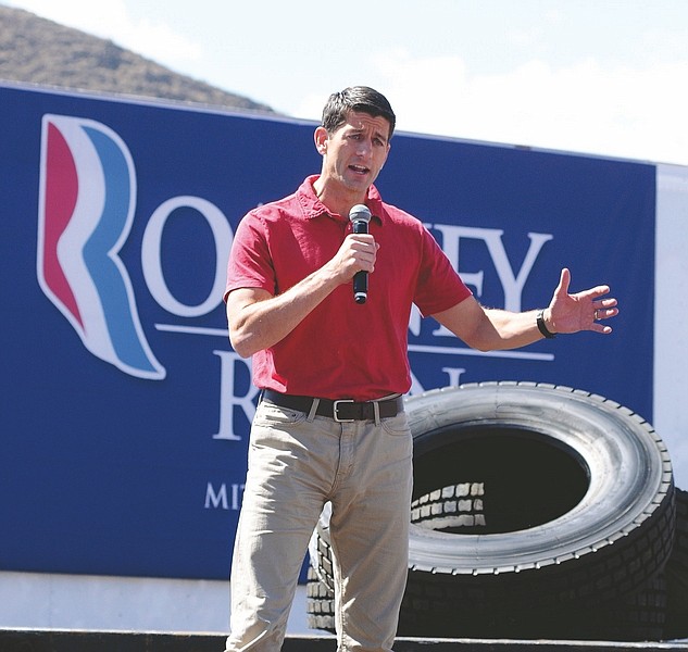 Geoff Dornan / Nevada AppealRepublican vice presidential nominee, Rep. Paul Ryan, R-Wis., discusses the economy at Peterbilt Truck Parts and Equipment company in Sparks on Friday.
