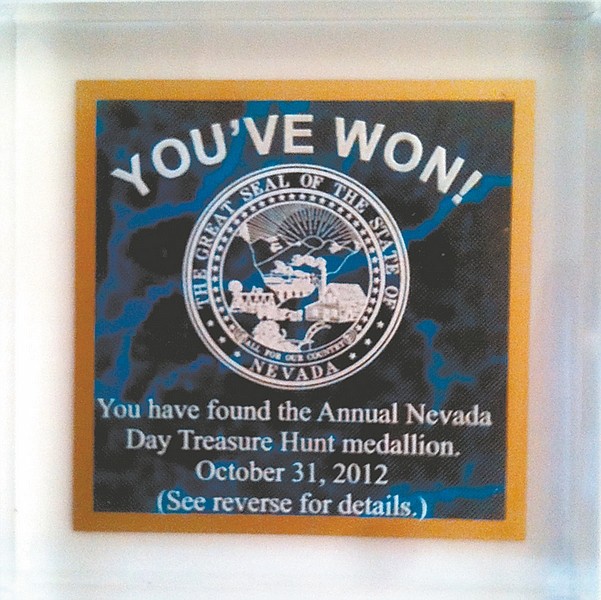 CourtesyThis medallion will be hidden during the Nevada Day Treasure Hunt, which begins on Monday.