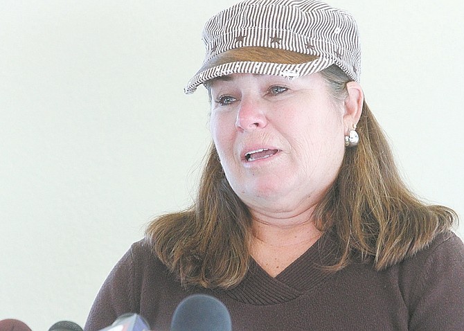 Shannon Litz / Nevada AppealPaula Lane&#038;#8217;s sister, Linda Hathaway, speaks at a press conference at Carson Tahoe Regional Medical Center on Thursday afternoon.