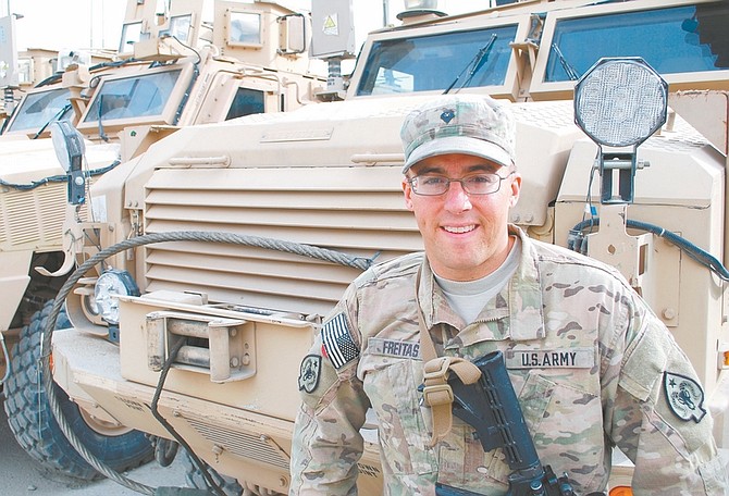 Steve Ranson / Lahontan Valley News Douglas High School graduate Kyle Freitas drives convoy trucks for the 593rd Transportation Company out of Camp Phoenix, Afghanistan.