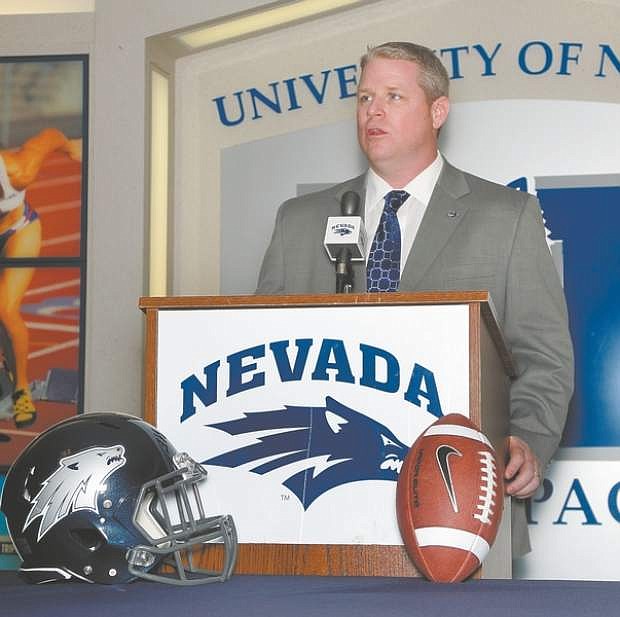 Courtesy John Byrne / Nevada Media ServicesBrian Polian talks about taking over the Nevada Wolf Pack at a Friday press conference.