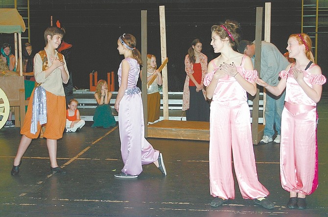 CourtesyJackson Jensen, left, as Aladdin rehearses with other cast members in a Youth Theatre Carson City production of &#038;#8220;Aladdin.&#038;#8221;