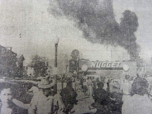 From the Nevada Appeal on Nov. 1, 1954: Attracting all attention from festivities of the Nevada Day celebration on Nov. 1, 1954, was the fire that broke out in the Nugget shortly after the parade. A grease chute in the club burst into flame sending clouds of black smoke into the air and filling the gaming house.