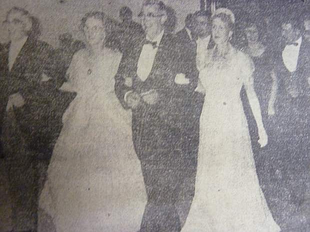 From the Nevada Appeal on Nov. 1, 1957: Leading the Grand March at the 1864 Ball are Gov. and Mrs. Charles Russell and Supreme Court Chief Justice and Mrs. Milton Badt, while second in line are Mr. and Mrs. Bill Engel and Mr. and Mrs. Stan Pochop.
