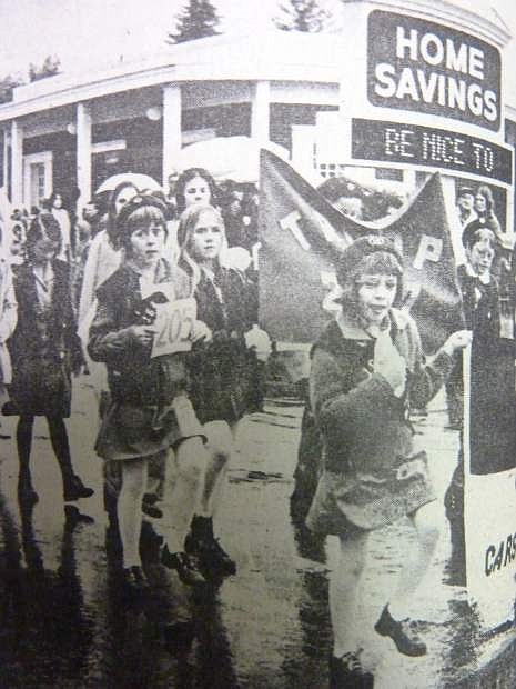 From the Nevada Appeal on Nov. 1, 1974: Carson City Girl Scouts march in the parade.