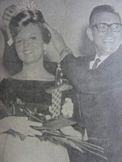 From the Nevada Appeal on Oct.  31, 1965: Gov. Grant Sawyer adjusted the crown on the head of Miss Nevada Day as she posed with her trophy and armful of flowers.
