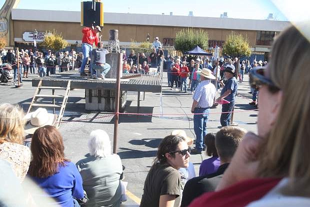 A large crowd watches the 40th annual World Championship Single Jack Drilling Contest on Saturday.