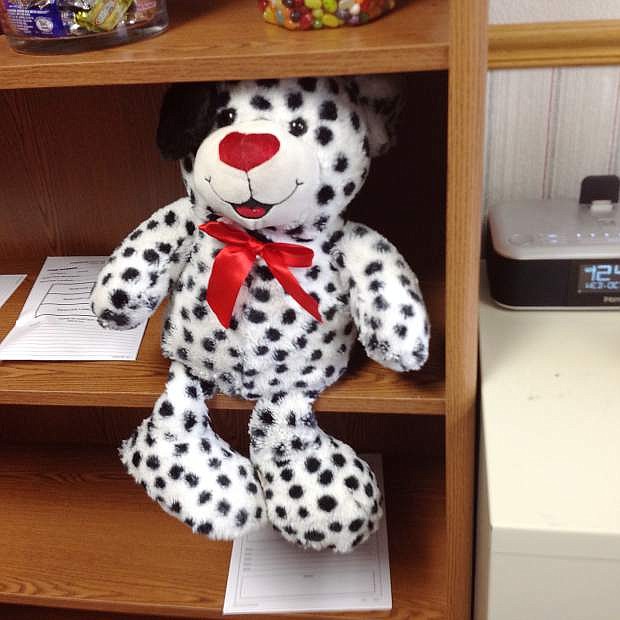 The teddy bear that was found on the Mark Twain Elementary School campus that was stuffed with drug syringes. One student was hospitalized after accidently poking himself with one the needles when he picked up the bear.