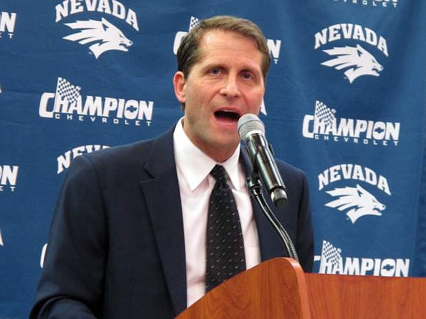 FILE - In this March 26, 2015 file photo, new University of Nevada head basketball coach Eric Musselman addresses reporters at the Lawlor Events Center in Reno, Nev. The former NBA said Sunday, March 29, that one of the things he&#039;s looking forward to most about his new job at Nevada is the opportunity to be a lasting influence in the lives of young men. (AP Photo/Scott Sonner, File)