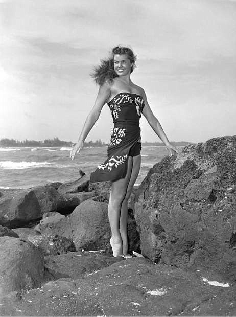 FILE - This May 1950 file publicity photo originally released by Metro-Goldwyn-Mayer shows Esther Williams on location for the film &quot;Pagan Love Song. According to a press representative, Williams died in her sleep on Thursday, June 6, 2013, in Beverly Hills, Calif.  She was 91.  (AP Photo/Metro-Goldwyn-Mayer, file)