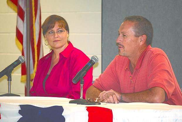 Incumbents Chrsty Lattin, left,  Jay Ligenfelter were the only twopresent for the Churchill County Mosquito, Vector and Noxious Weed Abatement District at the LVN Candidates Night.