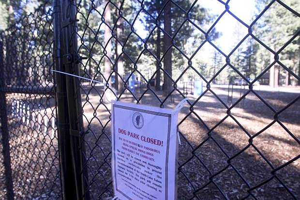 The dog park on Al Tahoe Boulevard is closed as a result of the recent canine parvovirus outbreak in South Lake Tahoe. See page 5 for more information.