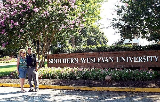 Mike and Mary Petterson on the campus of Southern Wesleyan College in Easley, S.C.